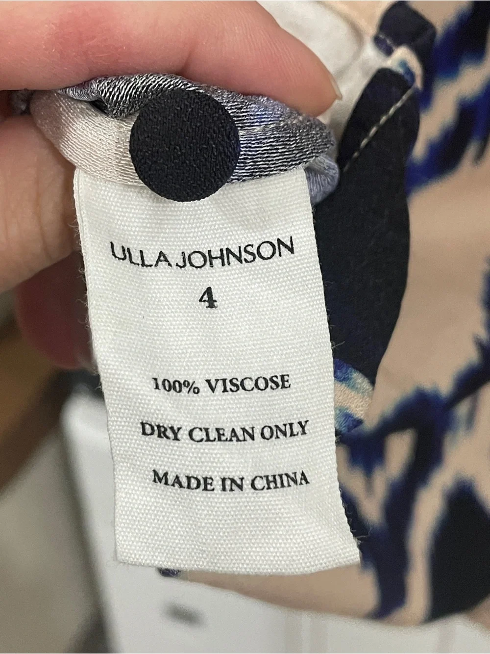 Ulla Johnson Beige and Navy Abstract Print Puff-Sleeve Blouse